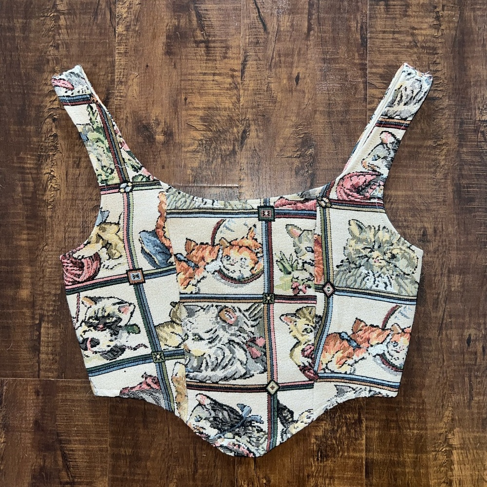 Cider Cat Print Tapestry Corset Top